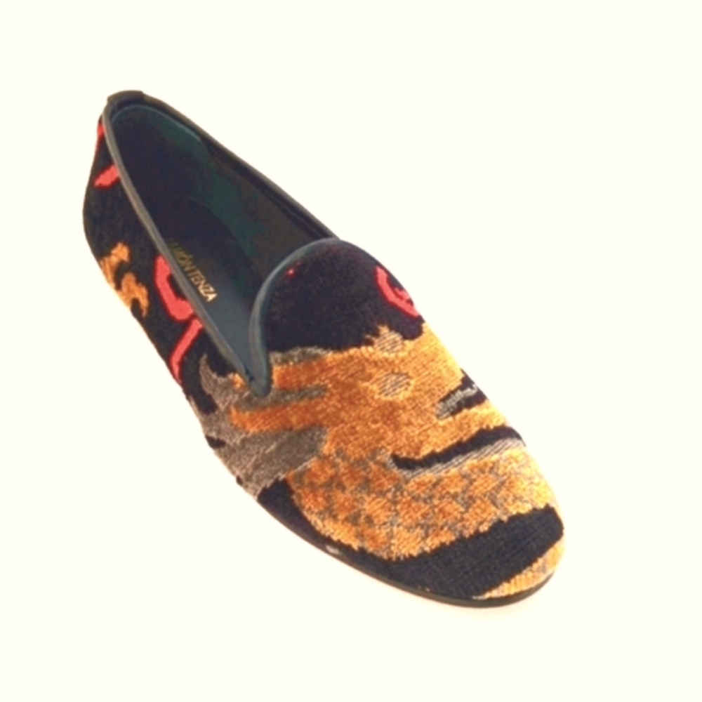 Ramon Tenza Black, Gold and Gray Dragon Loafers Women's Size 8.5 N
